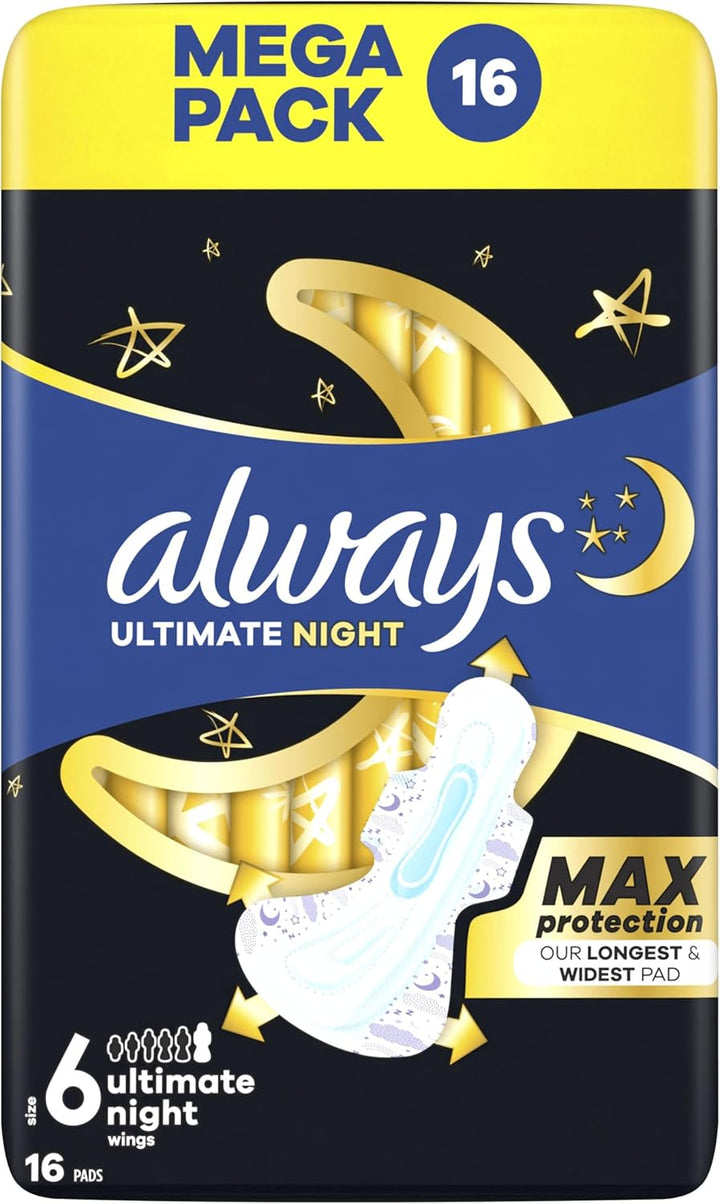 Ultra Sanitary Towels Secure Ultimate Night (Size 6) with Wings 3 X 16 Pads, Super Absorbent and Ultra Thin, for Menstrual Periods
