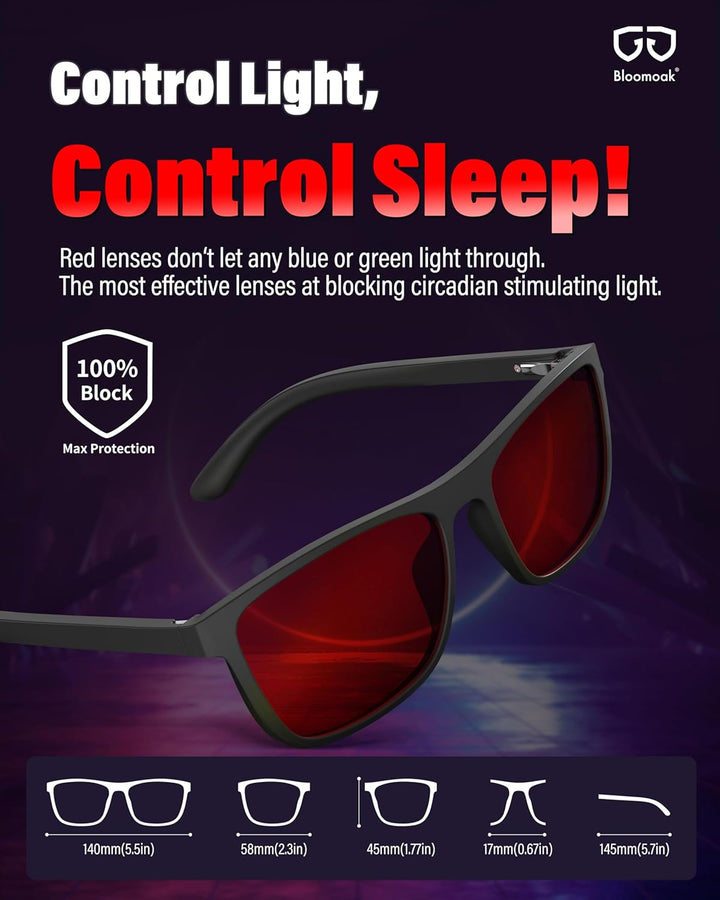 Dark Red Lens Sleep Glasses, 100% Blue & Green Light Blocking Glasses for Better Sleep, anti Eyestrain Women Men