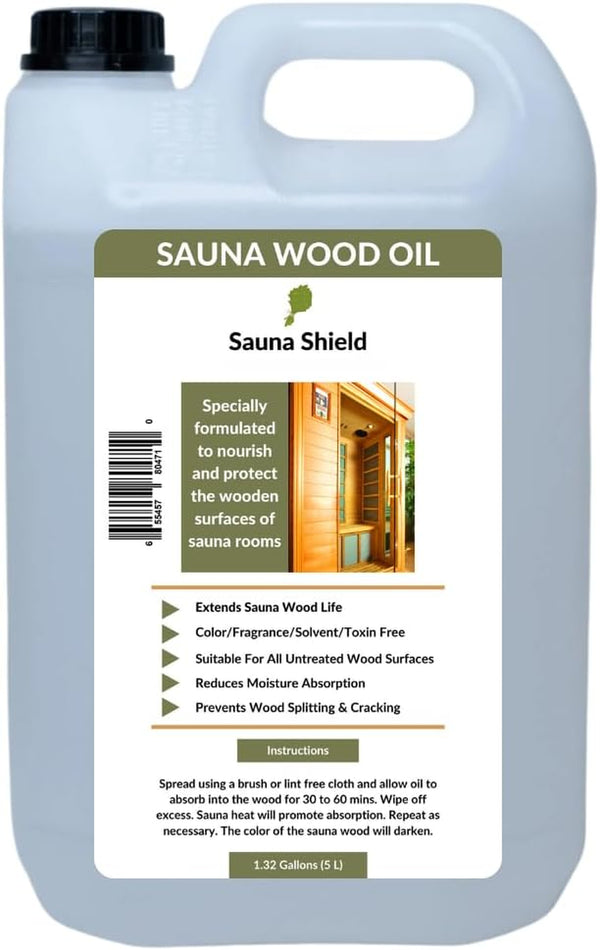 Sauna Wood Oil – 1.32 Gallons (5L / 169 Fl Oz) | Protects & Nourishes Sauna Wood | Solvent-Free, Unscented, Covers 600+ Sq Ft | for Traditional & Infrared Saunas