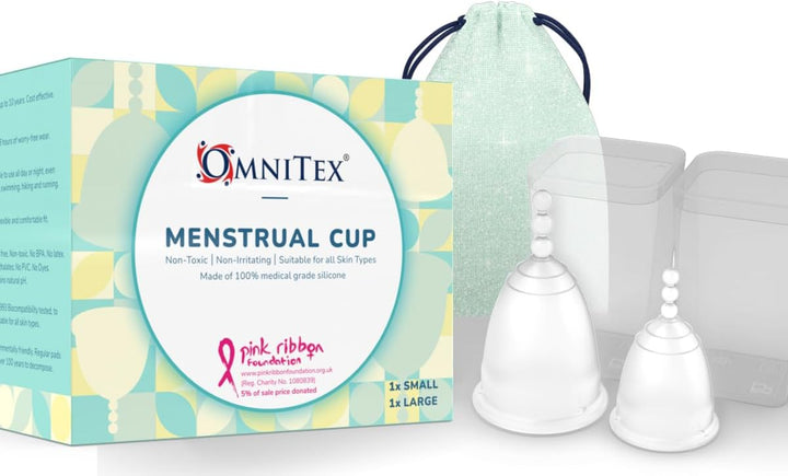 2Pk  Menstrual Cups for Breast Cancer | 100% Pure Medical Grade Silicone | Safe Eco-Friendly Tampon & Pad Alternative | Non-Toxic ISO10993 Tested | BPA & Latex-Free, Mix Pack Small & Large Cup