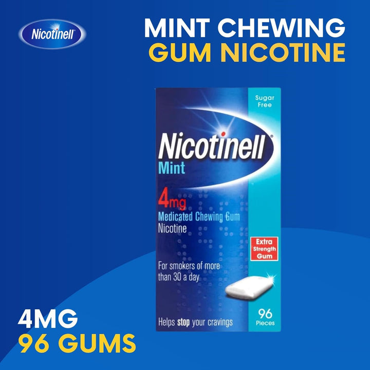 Mint Gum 4Mg (96 Pieces), Stop Smoking Aid, Sugar Free Nicotine Gum, Mint Flavour, 4Mg Extra Strength for Heavy Smokers, Quit Smoking Aid