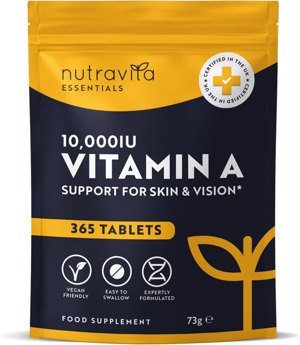 Vitamin a 10,000 IU – 365 Vitamin a Tablets (1 Year Supply) - High Strength Vitamin a Supplement for Normal Skin, Eyes & Immune System - Alternative to Vitamin a Capsules – Vegan Friendly -