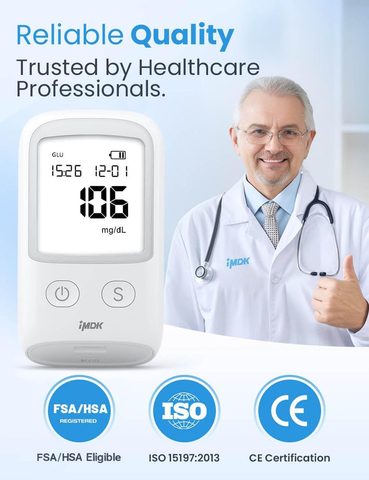 Blood Glucose Test Kit for Diabetes: IMDK 𝗖𝗹𝗶𝗻𝗶𝗰𝗮𝗹𝗹𝘆 𝗔𝗰𝗰𝘂𝗿𝗮𝘁𝗲 Blood Sugar Monitor Testing Kits, 50 Glucometer Strips, 50 Lancets and 1 Lancing Devices (-In Mmol/L)