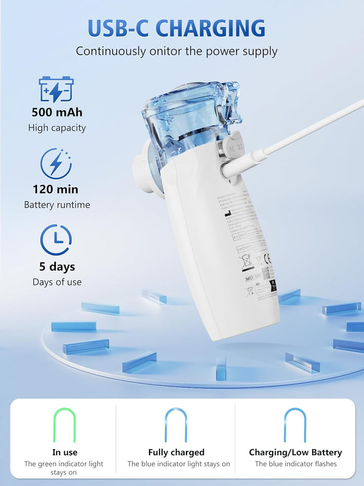 Nebuliser Machine for Adults Inhaler Nebulizer: Portable Nebuliser for Adults - Kids Rechargeable Silent Nebulizer with 2 Masks and 1 Mouthpiece Easy Use Handheld Inhalator for Home Bedroom Travel Use