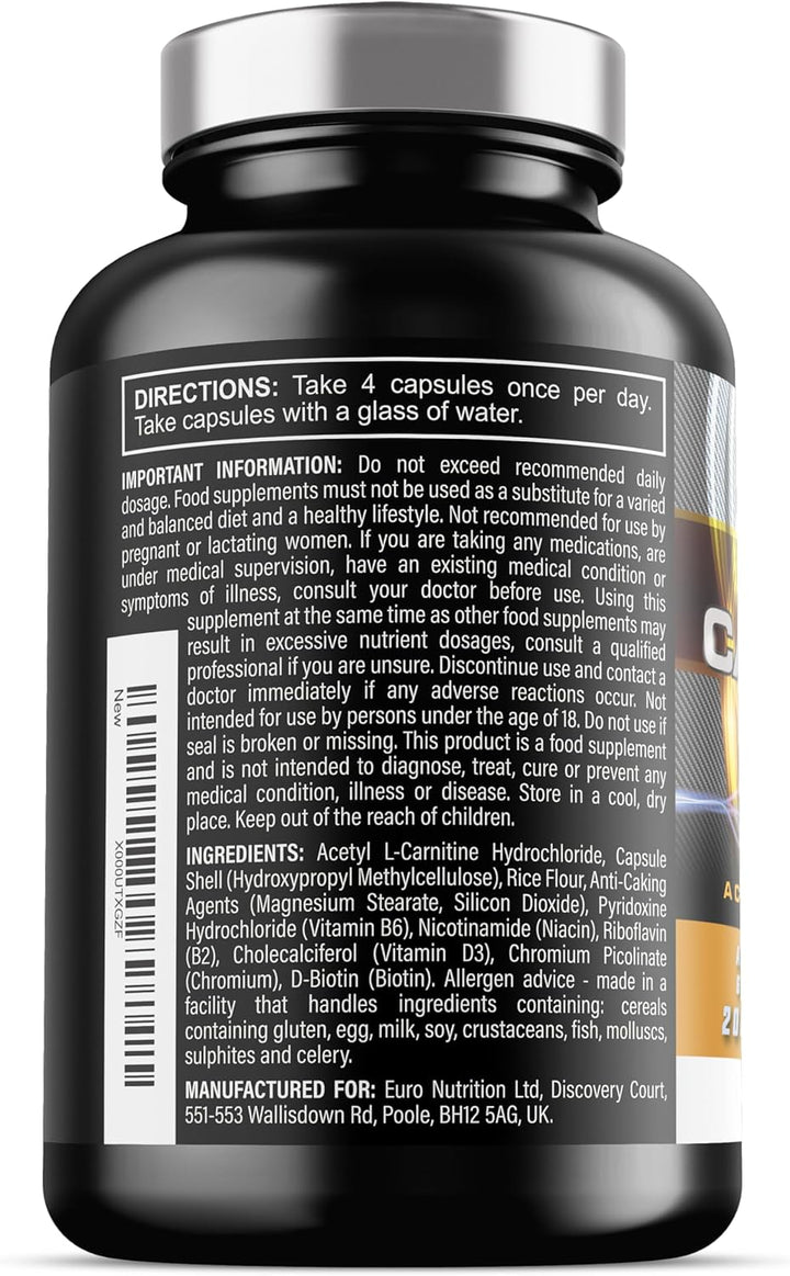 Acetyl L Carnitine Capsules - 2000Mg Acetyl L-Carnitine X 30 Servings - Carnitine plus 6 Added Nutrients (120 Vegetarian Capsules)