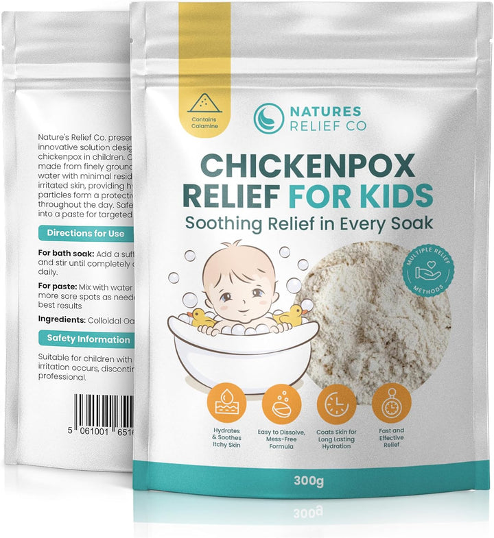 Chickenpox Relief Treatment | Colloidal Oatmeal & Calamine | Oatmeal Bath Soak for Chicken Pox Relief Kids - Colloidal Oatmeal Bath for Itchy Skin and Pain Relief | Made in UK | 300G