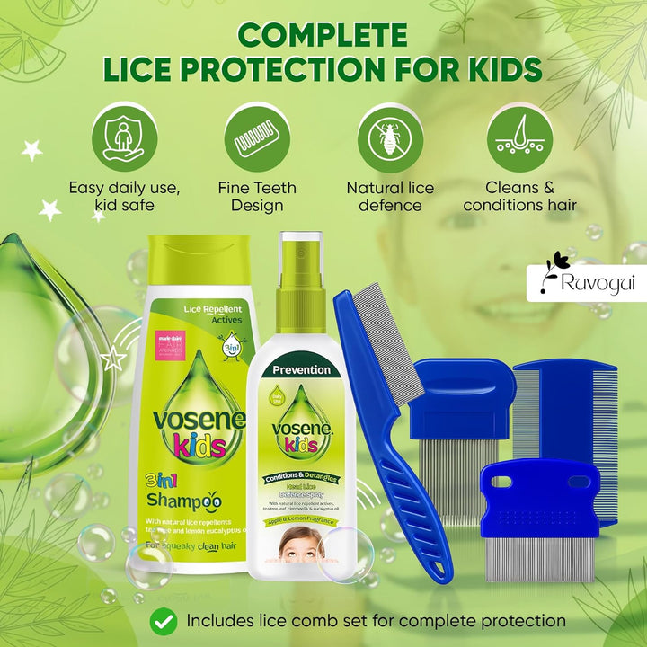 Head Lice Treatment for Kids Bundled with Nit Shampoo, Head Lice Repellent Spray, Kids Detangler Spray, Nit Comb & Flea Comb – Gentle & Effective Nit Treatment. Kills Headlice and Eggs.