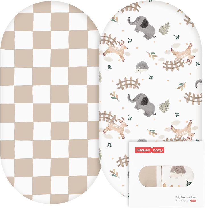 2 Pack Moses Basket Fitted Sheets, Newborn Pram Sheets Fitted, 100% Microfiber Oeko-Tex100 Cozy and Breathable Crib Baby Bassinet Sheets for Boy and Girl, Easy Care Soft Fitted Sheet