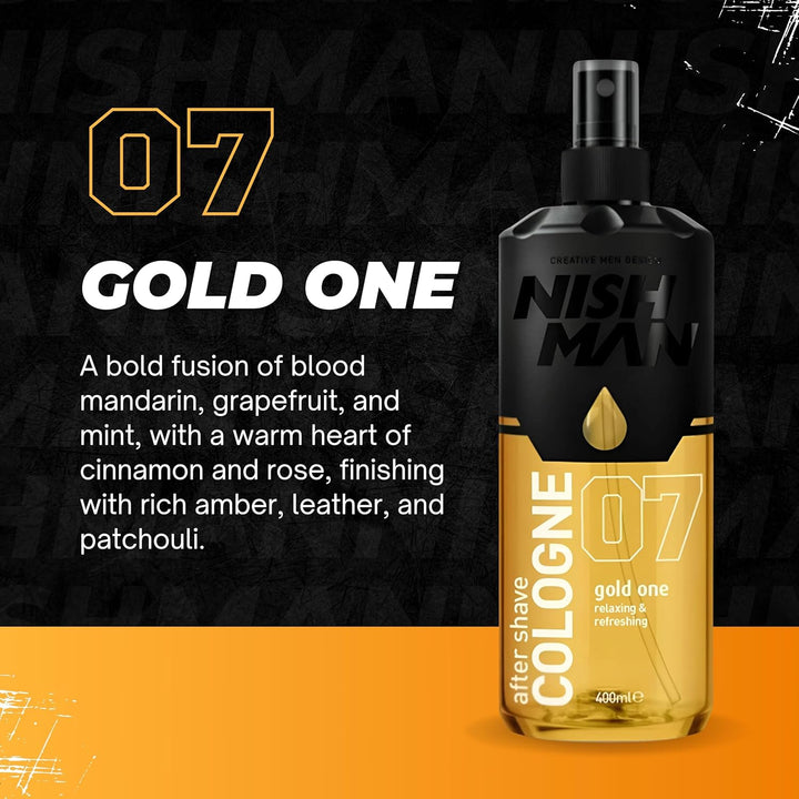 Aftershave Cologne 07 - Gold One 400Ml – Refreshing after Shaving Spray Lotion for Men - Scent of Red Tangerine, Mint, Rose Oil, Cinnamon - Mens after Shave Cologne