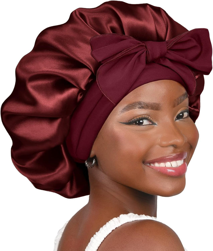 Silk Bonnet for Sleeping Women Satin Bonnet Double Layer Satin Lined Hair Bonnet with Tie Band Curly Hair