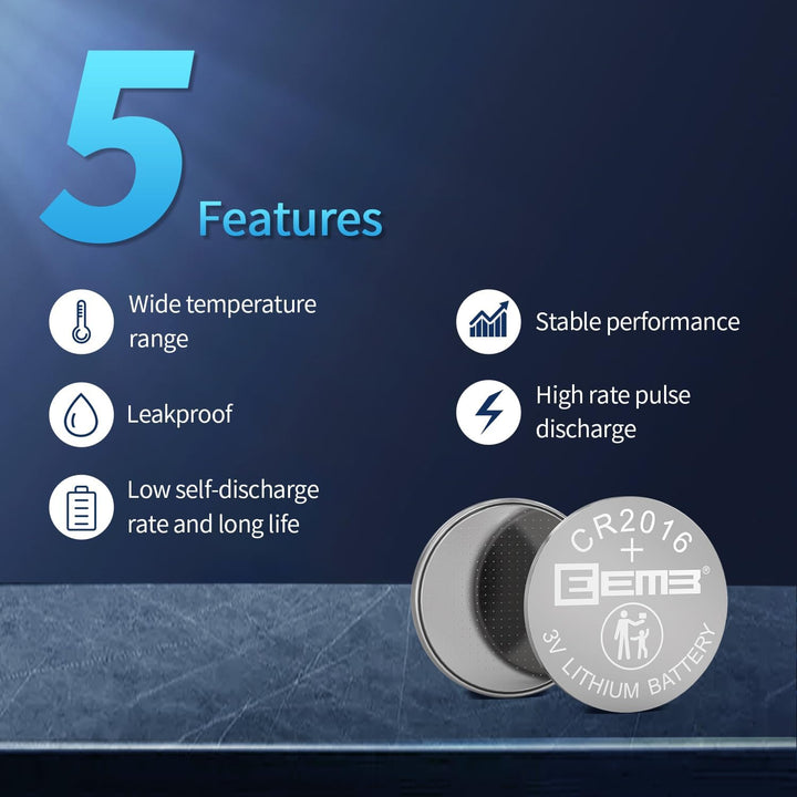 5 PACK CR2016 Battery Cell 3V Lithium Mercury Free Long Life Strong Power 2016 Coin Button Batteries ECR2016 DL2016 for Electronic Devices, Car Keys,Watch, Household Items