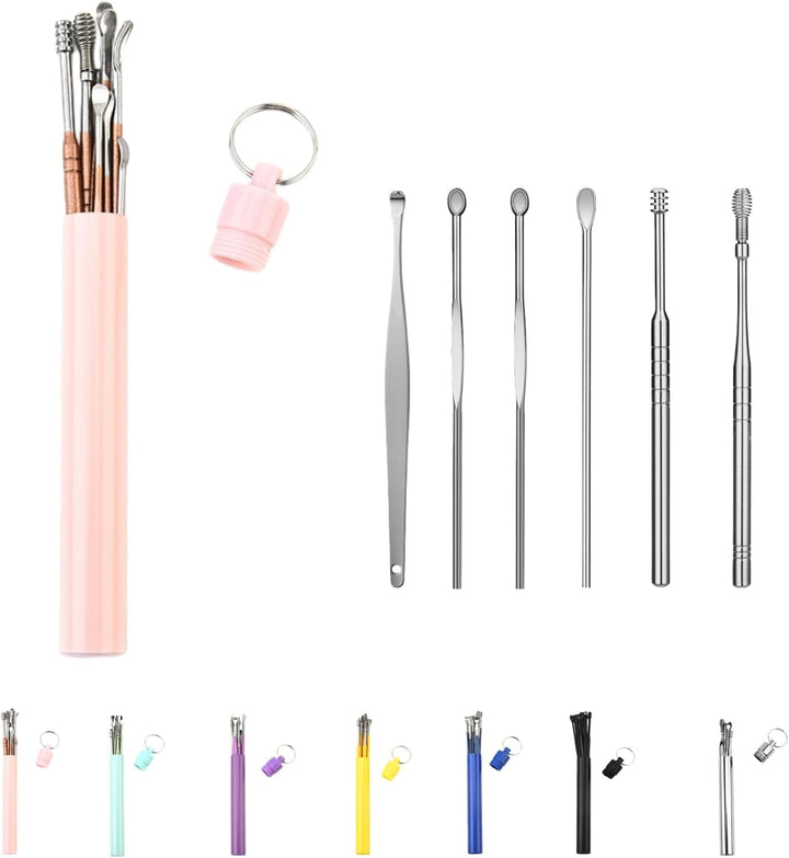 6 Counts Ear Wax Removal Tool Set with Storage Tube, 2026 New Earwax Cleaner Tool Kit, Stainless Steel Earwax Removal Toolkit with Portable Storage Box (Pink)