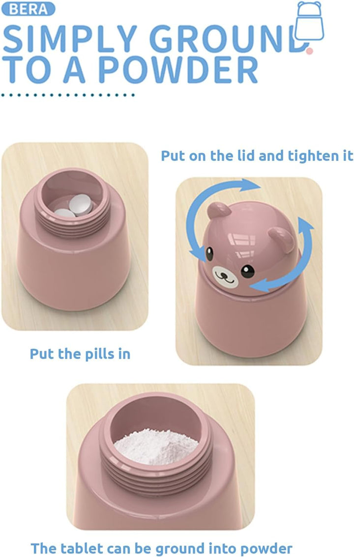 Bear-Shaped Pill Crusher for Seniors, Kids, Cats & Dogs, Pets - Easy Grind Medication Grinder for Vitamins, Pet Medicine & Tablets - Eco-Friendly ABS Plastic (Pink)