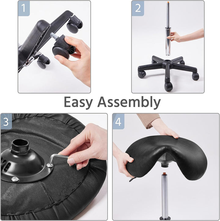 Saddle Stool Adjustable Rolling Salon Chair Swivel Rolling Wheels & Ergonomic for Hairdressing Massage Tattoo Spa Saddle Black