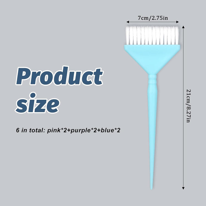 6PCS Tint Brush,Dye Brush, Durable Dye Brushes with Conical Tail, Color Brushes for Perm, Bleaching, Toner, Hairs Dyes Tools, Pink, Purple, Blue