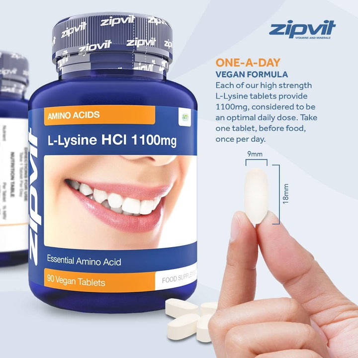 L Lysine 1100Mg, 90 Vegan Lysine Tablets, High Strength Essential Amino Acid Supplement, 3 Month Supply for Daily Wellness Support