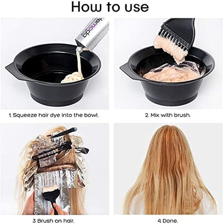 Hair Dye Set Colouring Tint Tool Brush Kit and Bleach Mixing Bowl Set Double-Sided Colouring Comb and Bowl Set Kit Diy Salon Professional Hairdressing & Highlighting Kit for Men Women & Girls (4 PCS)