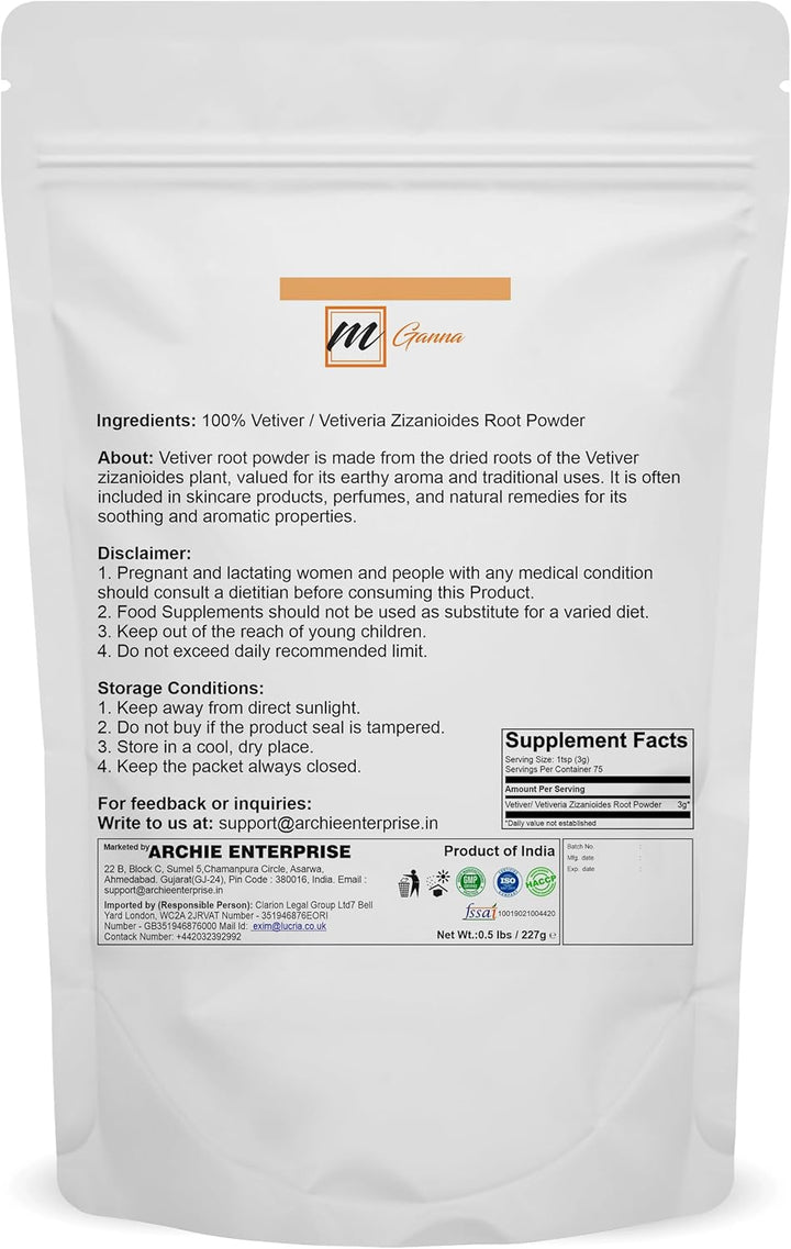 100% Natural Vetiver Root Powder 227 G / 0.5 Lbs Vetiveria Zizanioides/Khus Root Powder for Ayurvedic, Herbal, and Cosmetic Formulations