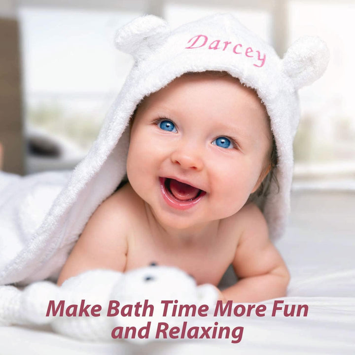 Personalised Newborn Baby Hooded Bath Towel - Soft, Cuddly, Highly Absorbent and Machine Washable Towel with Ears for Your New Baby Girl or Boy That Will Grow with Them, 75Cm X 75Cm