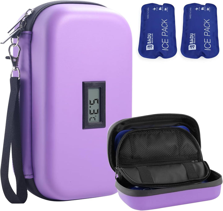 Insulin Cooler Travel Case TSA Approved Refrigerated Medicine Cooler for Travel W/Thermometer Temperature Diabetic Travel Case W/2 Reusable Ice Packs for Daily Life Trip, Blue
