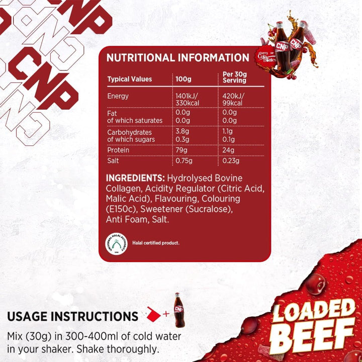 Loaded Beef, Clear Beef Protein Powder, 23G Clear Collagen Protein, Keto Friendly, Virtually Sugar & Fat Free, 60 Servings 6 Great Tasting Flavours (1.8Kg, Cherry Cola)
