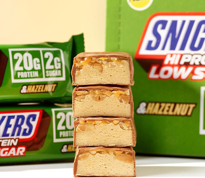 - High Protein Bars | Low Sugar, Only 2G of Sugar per Bar, Hazelnut and Milk Chocolate Flavour, 12 X 57G Box, 20G Protein