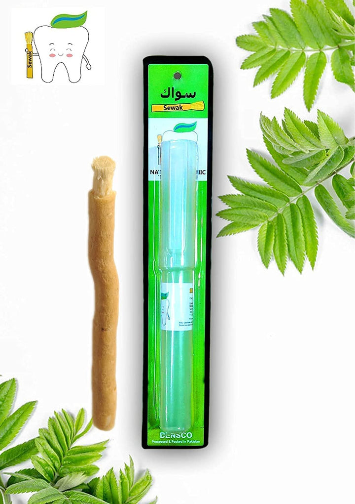 Miswak Stick Natural Chewable Toothbrush Sticks Miswaak Siwak Organic Wooden Tooth Brush Oral Natural  Teeth Whitener with Holder (01 Unit)