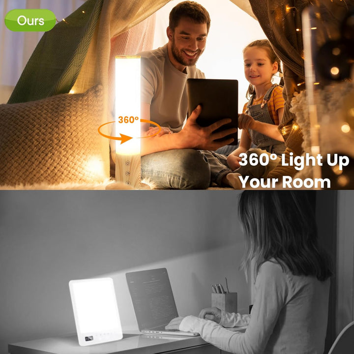 SAD Lamp, 360° Uv-Free SAD Light, 10000 LUX Light Therapy Lamp for Seasonal Affective Disorder, 3 Color Temperature & 5 Brightness, Touch Control Happy Lamp for Office/Desk/Home/Sleep