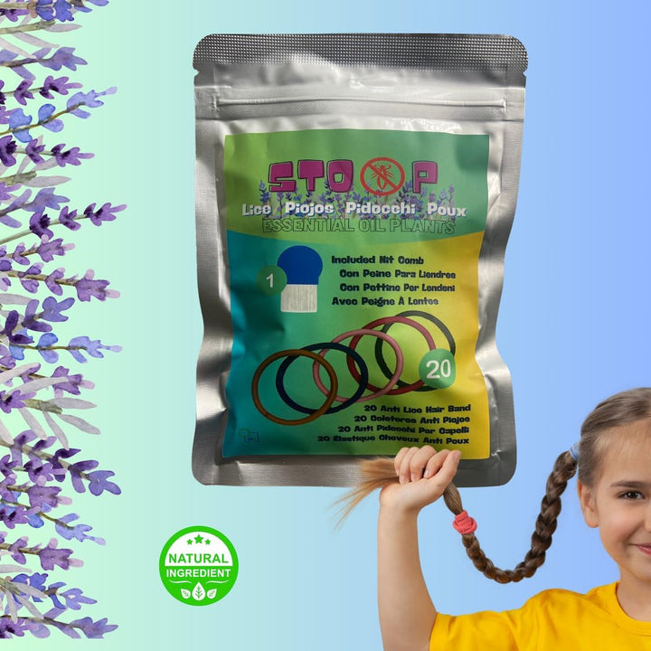 Hair Bobbles against Lice + Nit Comb | Pack of 20 with Zip Pocket | 100% Natural with Essential Oils | Helps Prevent Lice Naturally
