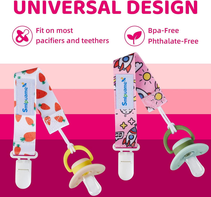 Dummy Clips Girl,6 Pack BPA Free Soother Chain,Pacifier Holder Clips for Teether Toy,Baby Dummy Strap Clip Universal Design Fit All Pacifiers Baby Teething Toys,Newborn Baby Shower(Fruit)