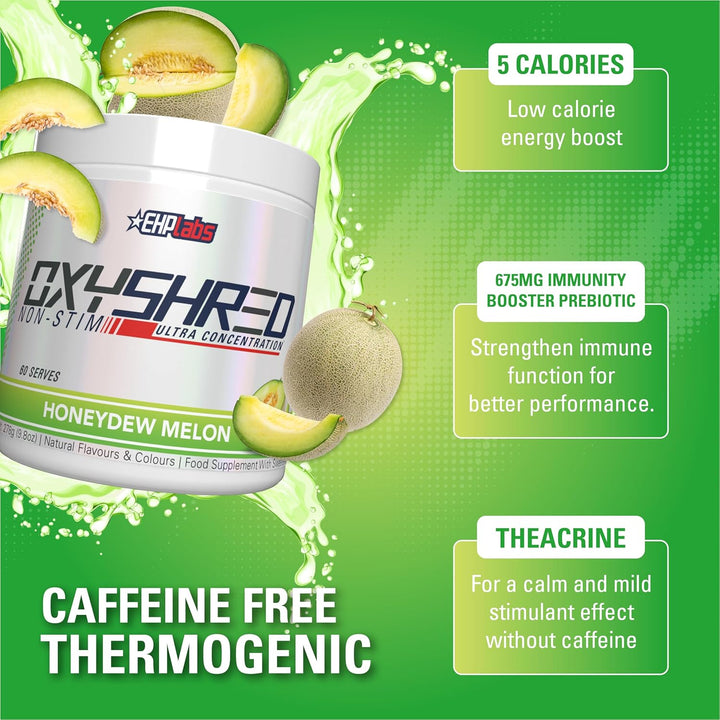 Oxyshred Non Stimulant Thermogenic Pre Workout Powder & Shredding Supplement - Pre Workout Powder with L Glutamine & Acetyl L Carnitine, Energy Boost Drink - Honeydew Melon, 60 Servings