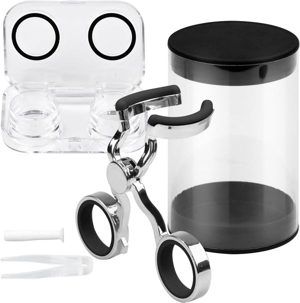 3 Packs Contact Lens Applicator - Contact Lens Remover Tools Easy to Use -Tweezers & Suction Stick Handler with Storage Case, Black