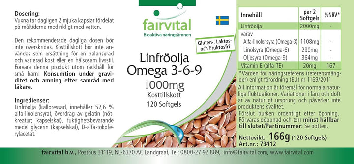 | Flaxseed Oil Softgels - 120 Count - Omega 3 6 9 with High Strength Alpha Linolenic Acid (ALA) - Cold Pressed Supplement - Made in Germany