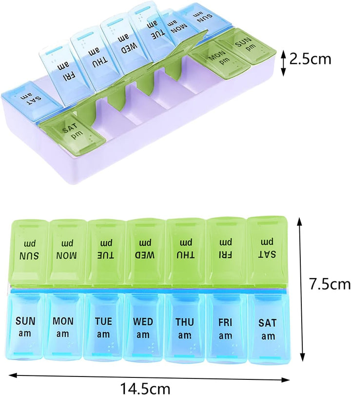 7-Day Pill Box - Pill Boxes 7 Day 2 Times a Day-Daily Medication, Pill Organiser,Tablet Tablet Organiser for Travel (Blue-Green)