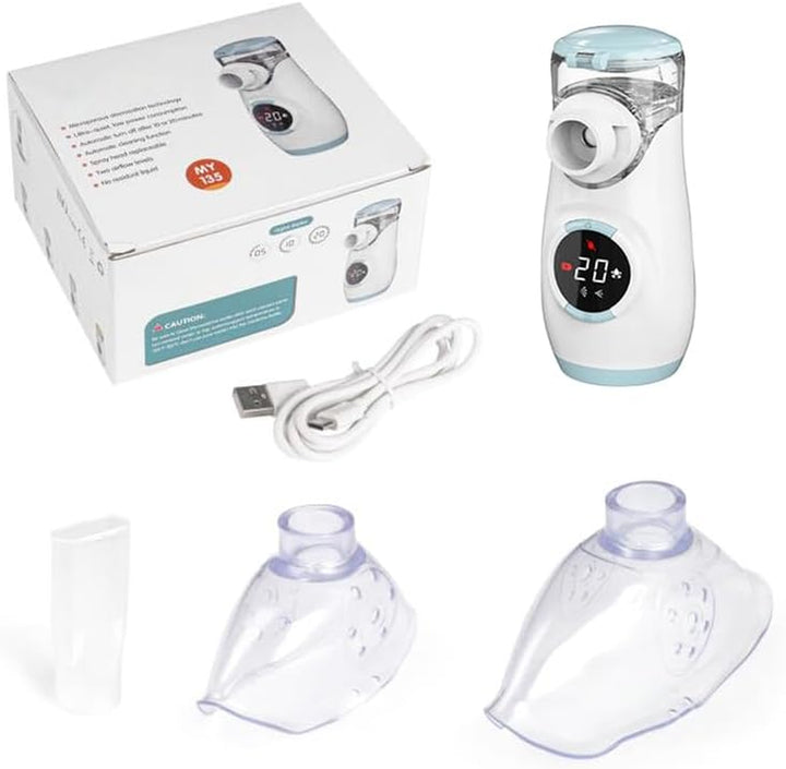 Mesh Nebuliser for Kids, Portable Nebuliser for Adults Sinus Inhaler with Digital Display, Timed and Automatic Cleaning Functions for Home and Travel Use