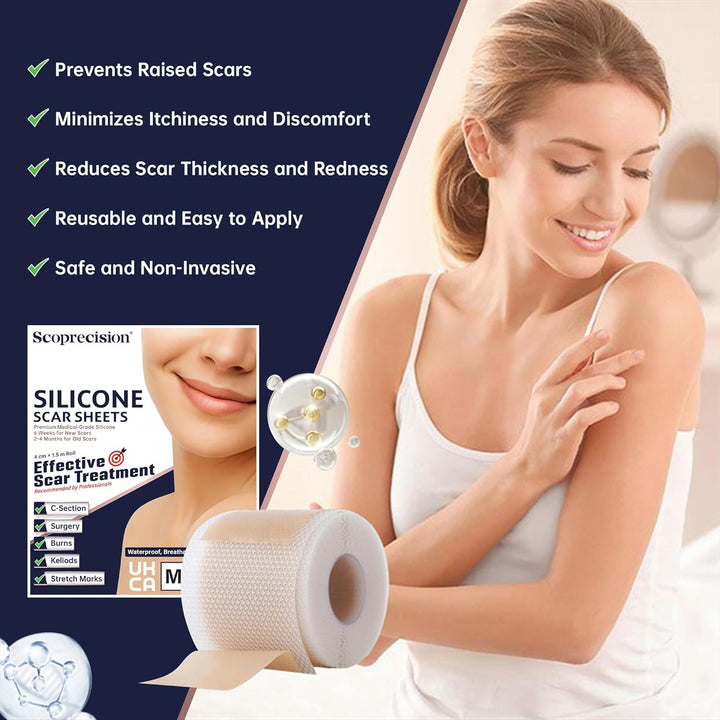 Silicone Scar Tape 4Cm X 1.5M | Medical Grade Silicone Sheets for Scar Care | Suitable for Surgery, C Section, Burns, Acne Marks and Stretch Marks | Soft, Reusable, Waterproof
