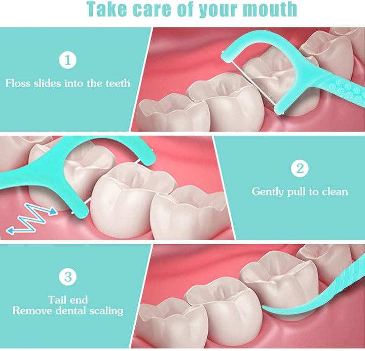 100 Pcs Dental Floss, Disposable Floss Sticks Dental, Portable Toothpicks Sticks, Interdental Cleaning Tool for Travel, Home, Office, Restaurant (Blue)