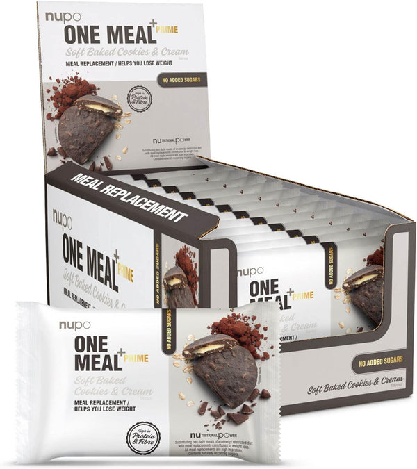 One Meal +Prime Soft Baked Cookies & Cream - Tasty Meal Replacement with Vitamins and Minerals - High in Protein - High in Fiber - No Added Sugar - 12 X 70G
