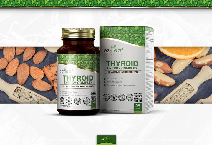 Ezyleaf Thyroid Complex | L Tyrosine Thyroid Support Supplement with Ashwagandha, Iodine, Zinc, Kelp, Sea Moss, Potassium Iodide, Guggul Extract & Selenium | 90 L-Tyrosine Capsules | UK ISO Certified