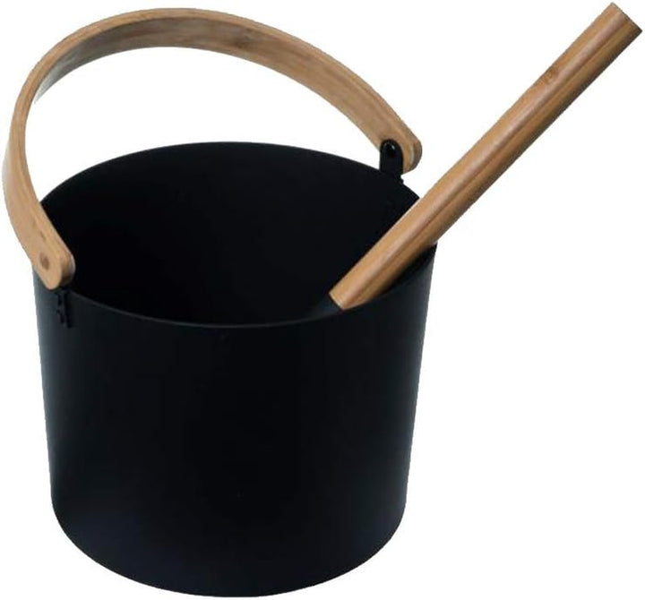 Aluminum Sauna Bucket and Ladle Set Portable,Sauna Bucket and Long Handle Ladle Cedar,Sauna Steam Water Accessories,Bath Accessories Supplies,Accessories for Sauna Steam Room(Black)