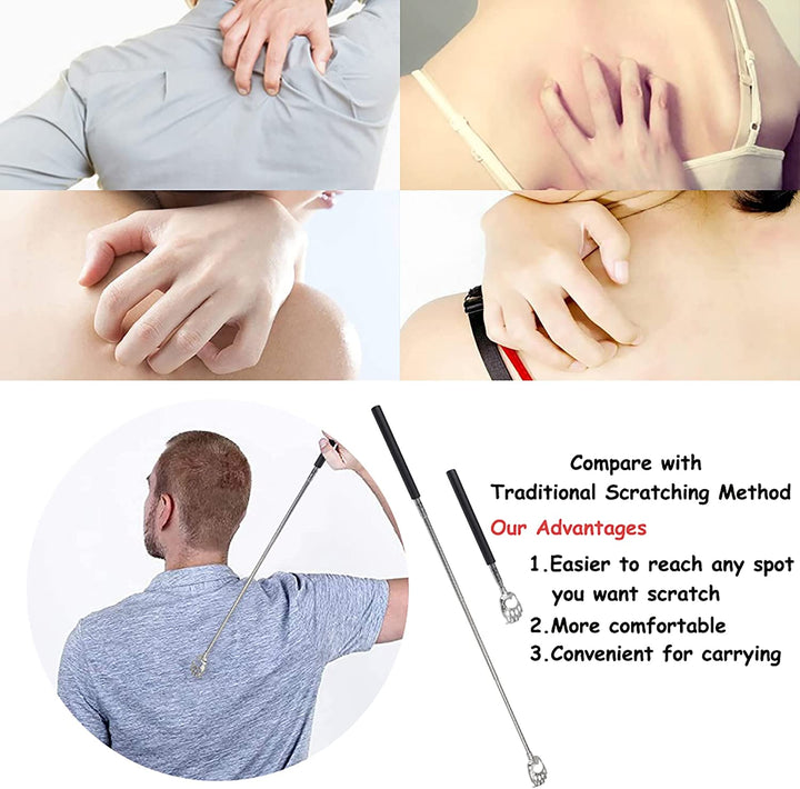 Back Scratcher,  Bear Claw Telescopic Back Scratcher Portable Extendable Stainless Steel Back Massager for Adults Stocking Fillers for Men Women Gifts for Men Dad Husband