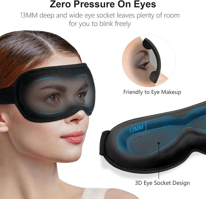 100% Blackout Sleep Masks for Women & Men - Zero Pressure Sleeping Eye Mask- Ergonomic Design 3D Cutout Eye Movement Friendly, Ultra Soft & Comfortable for Nap/Travel