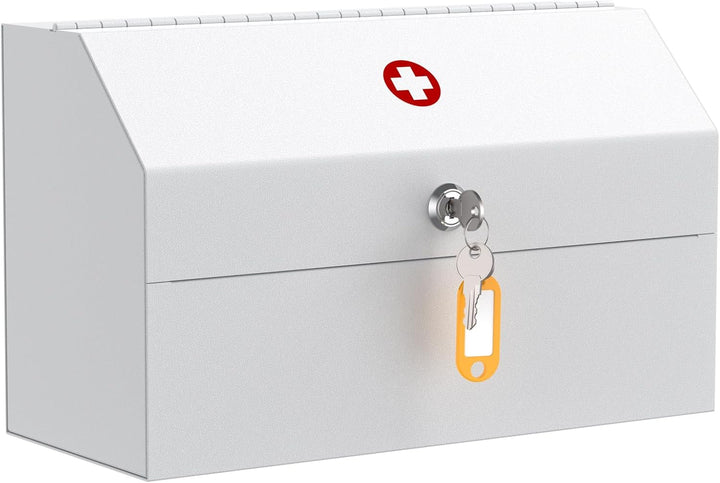 Wall Mount Medicine Cabinet with Combination Lock Locking First Aid Cabinet Lockable Medical Cabinet Small Medicine Organizer Metal Storage Box, White