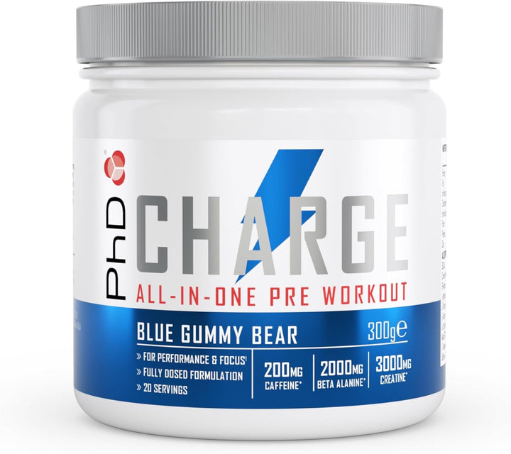 Charge, All in One Pre Workout Powder with Creatine for Women and Men, Rich in Beta Alanine, High Caffeine for Pre-Workout, Sherbert Lemon Flavour, 20 Servings per 300G Bottle