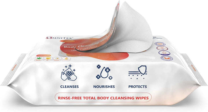 80X  Thick Luxury Body Cleansing Wipes - Microwaveable | Large Rinse Free Bed Bath Wipes for Elderly | with Aloe Vera & Vitamins | Nourish, Cleanse, Protect | Paraben & Alcohol Free