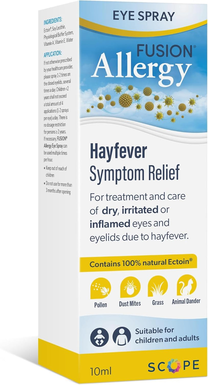 Eye Spray with 100% Natural Ectoin - Hydrating Drug Free Treatment for Hay Fever Symptoms and Dry, Irritated Eyes (10 Ml - 220 Doses)