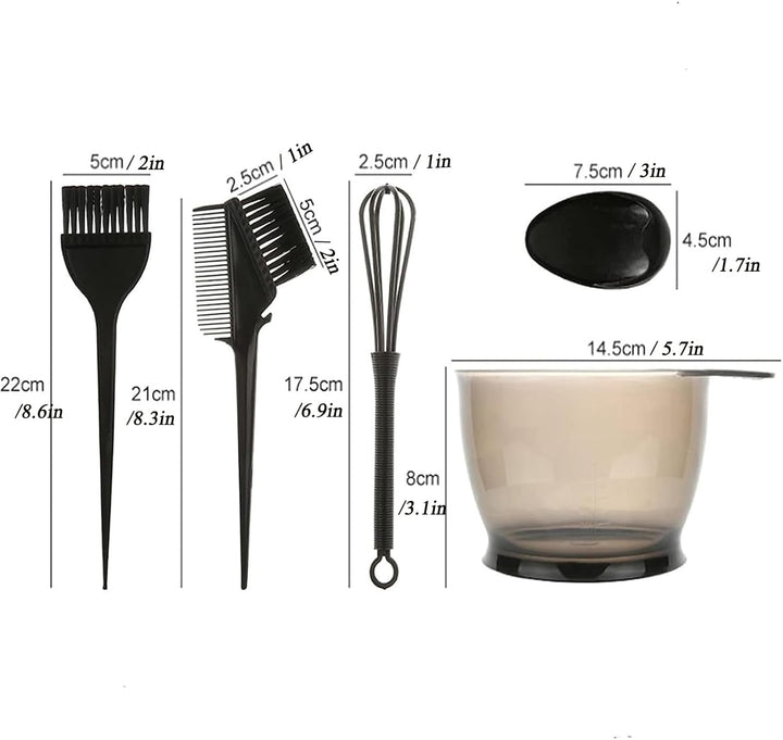Hair Dye Bowl and Brush Kit - Hair Dying Tools Kit, 5 Pcs Tools for Hair Colouring DIY Salon Hair Coloring Bleaching Tools, Including Dye Bowl, Dye Brush, Double-Sided Brush, Mixing Rod, Ear Cover