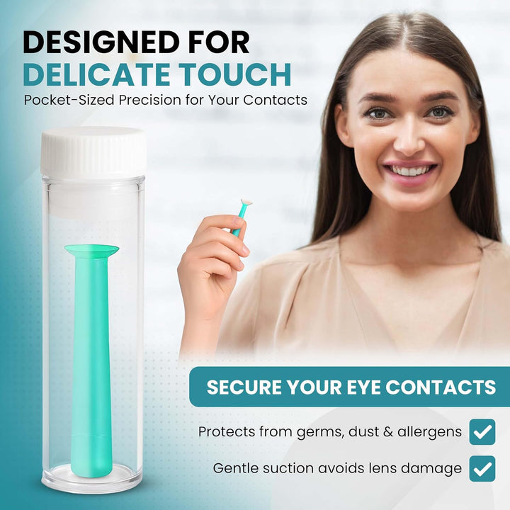 | Contact Lenses Applicator & Remover Tool with Storage Case | 1PC Green Silicone Lens Inserter with Suction Holder for Coloured Contact Lenses