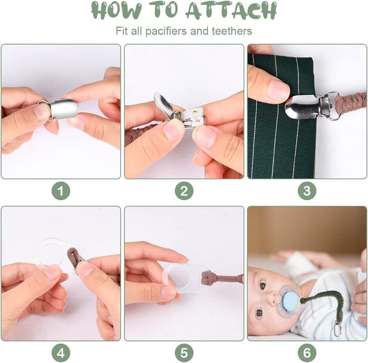 Dummy Clips Baby Pacifier Chain, 4 Pcs Baby Dummy Pacifier Chain with 4Pcs Clip Adapter, Silicone Ring Adapter, Soother Chain Holder Straps Teething Clips for Baby Teething Toys