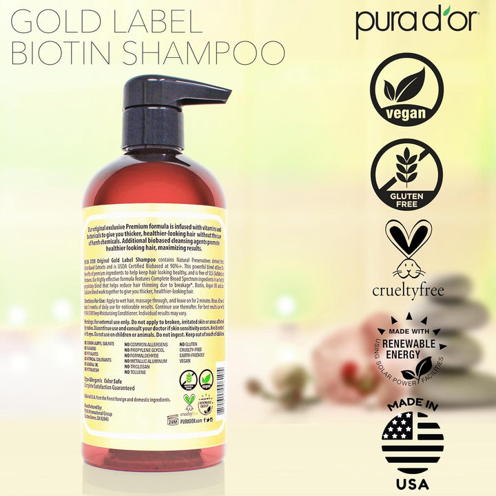 Pura D’Or Premium Organic Argan Oil Shampoo for Hair Loss Prevention (Gold Label), 16 Liquid Ounces Single